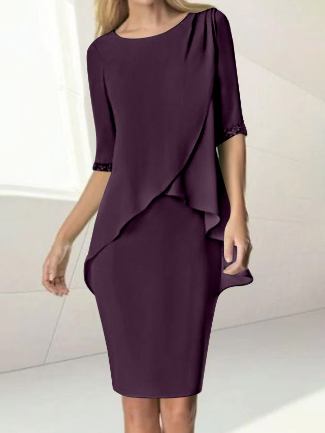Knee-Length Beaded Sheath Dress with Ruching for the Mother of the Bride
