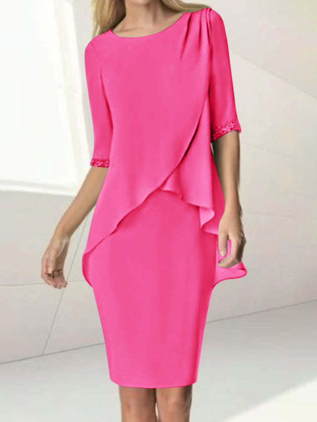 Knee-Length Beaded Sheath Dress with Ruching for the Mother of the Bride