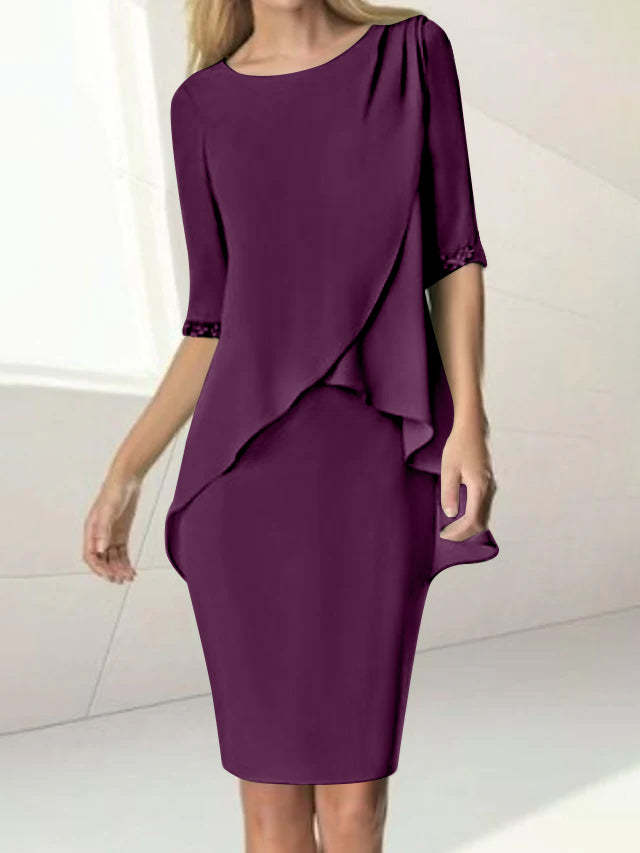 Knee-Length Beaded Sheath Dress with Ruching for the Mother of the Bride