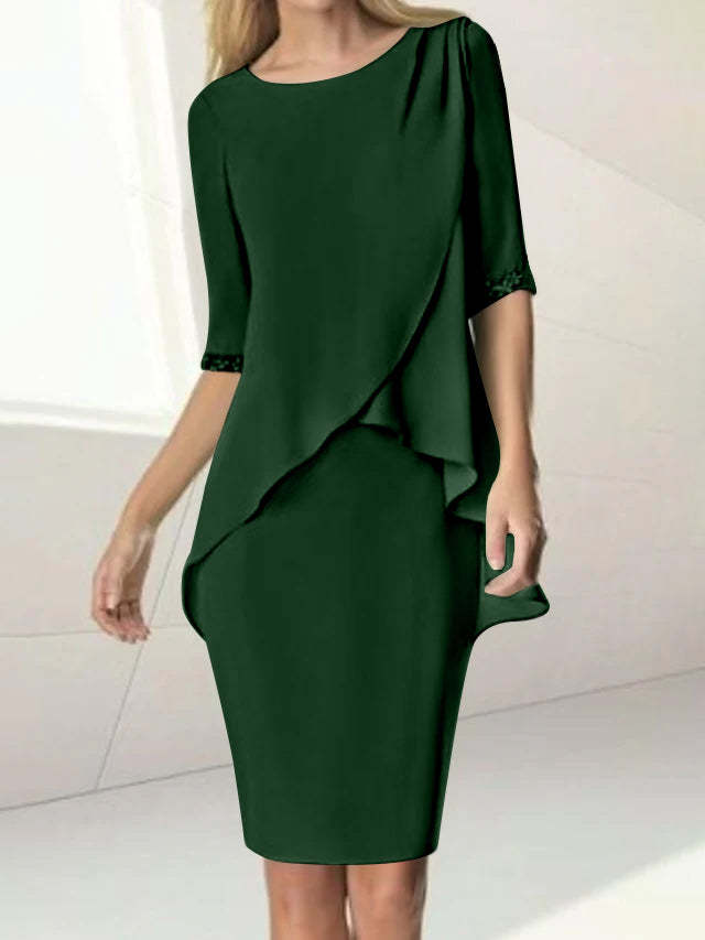 Knee-Length Beaded Sheath Dress with Ruching for the Mother of the Bride