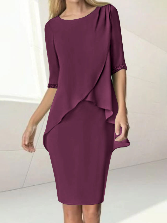 Knee-Length Beaded Sheath Dress with Ruching for the Mother of the Bride