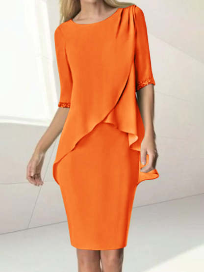Knee-Length Beaded Sheath Dress with Ruching for the Mother of the Bride