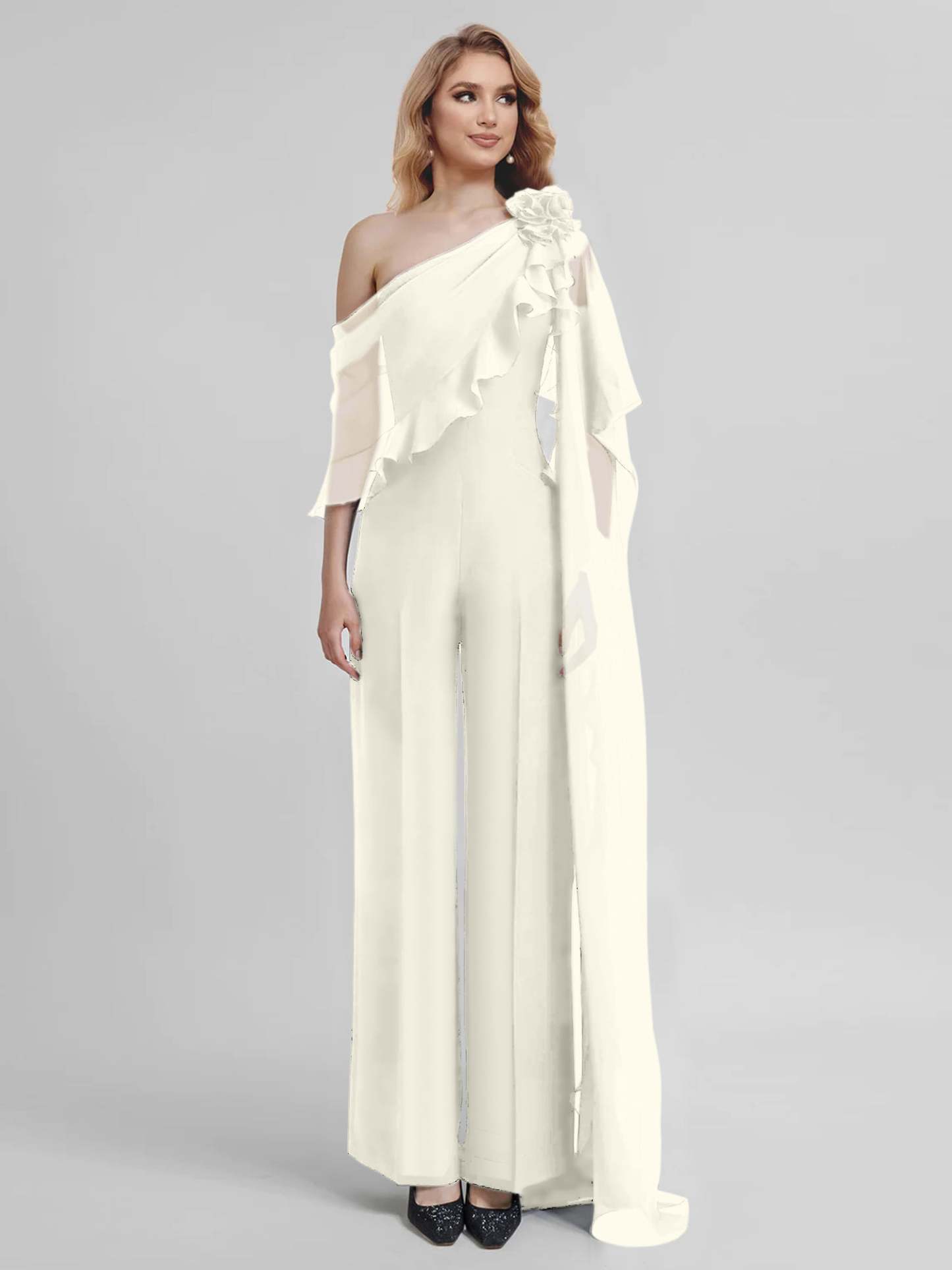 Chiffon One-Shoulder Jumpsuits with Half Sleeves for the Mother of the Bride