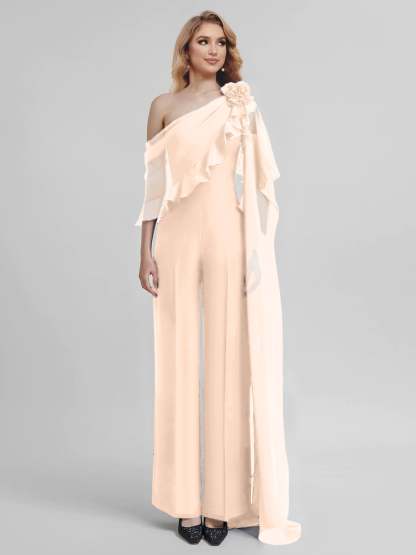 Chiffon One-Shoulder Jumpsuits with Half Sleeves for the Mother of the Bride