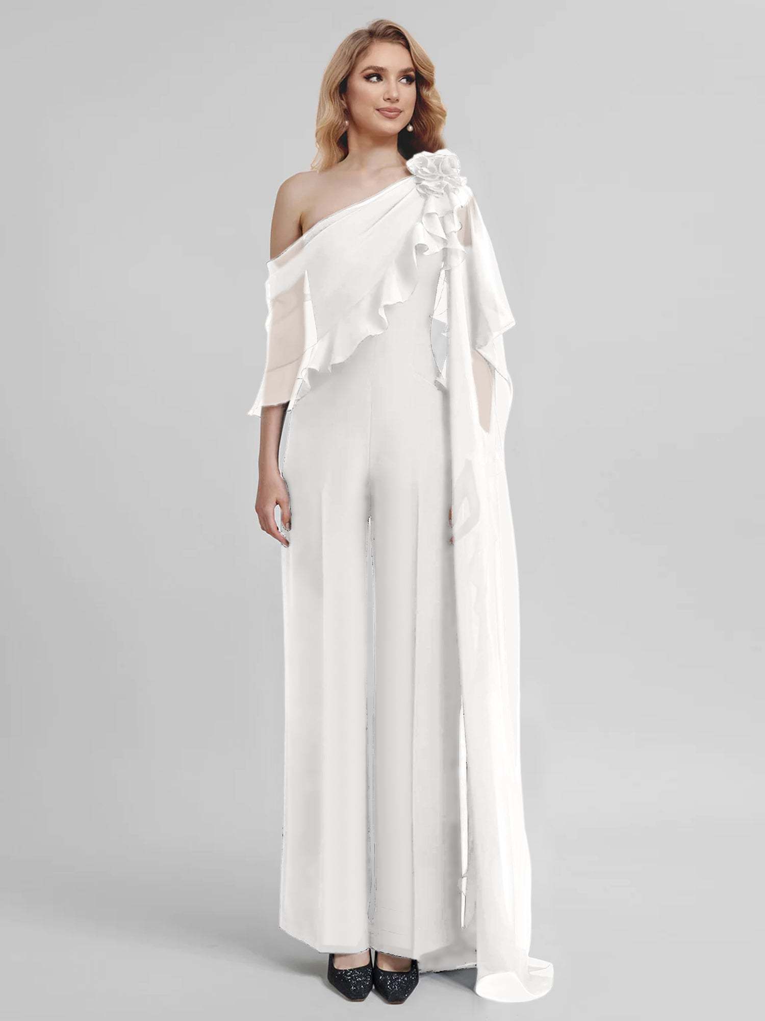 Chiffon One-Shoulder Jumpsuits with Half Sleeves for the Mother of the Bride