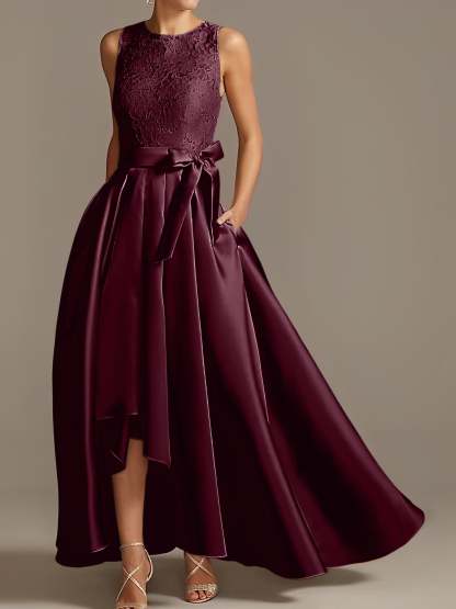 Asymmetrical Princess A-Line Sleeveless Mother Of The Bride Dress With Jewel Neck And Pleats