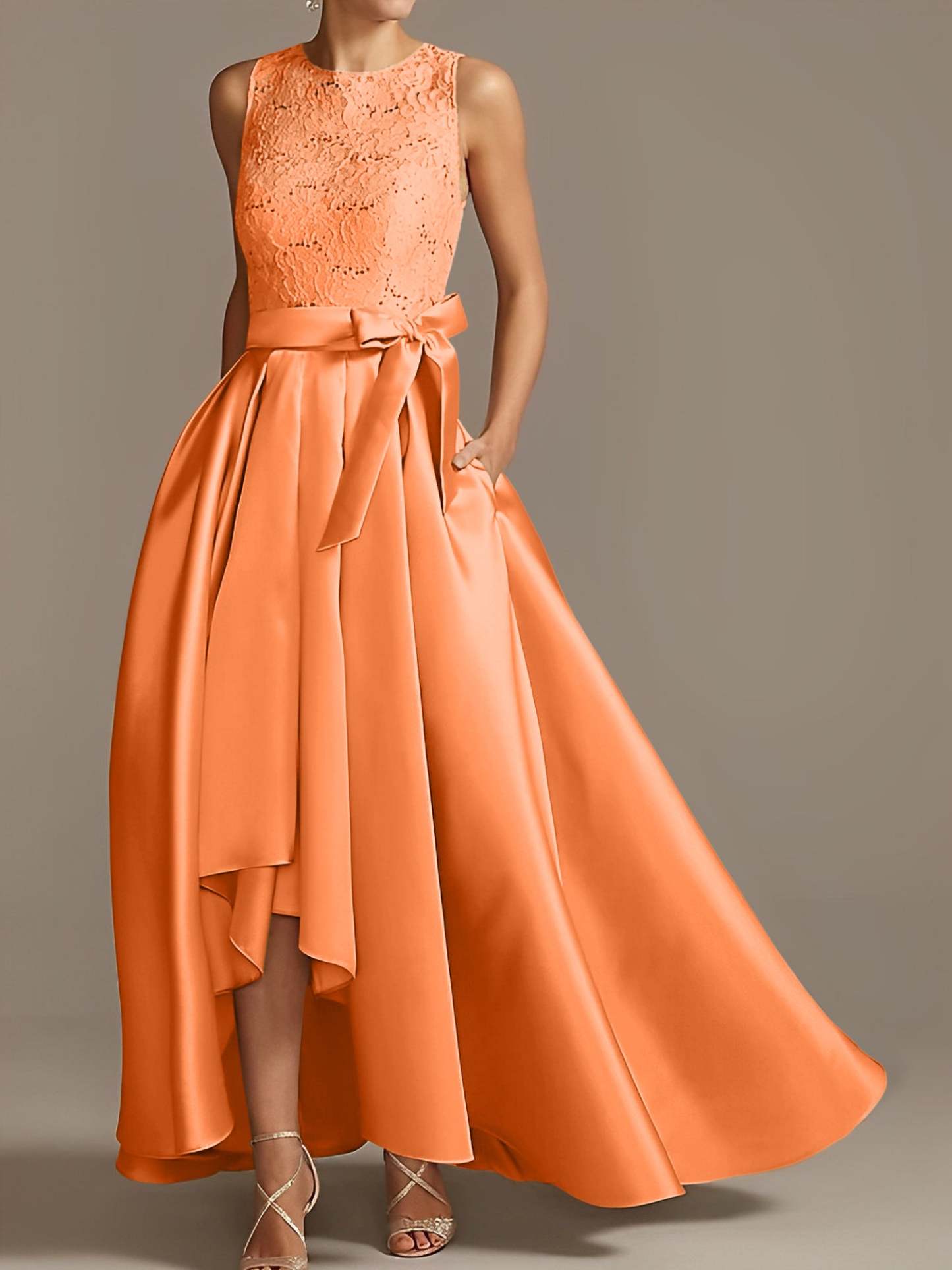 Asymmetrical Princess A-Line Sleeveless Mother Of The Bride Dress With Jewel Neck And Pleats