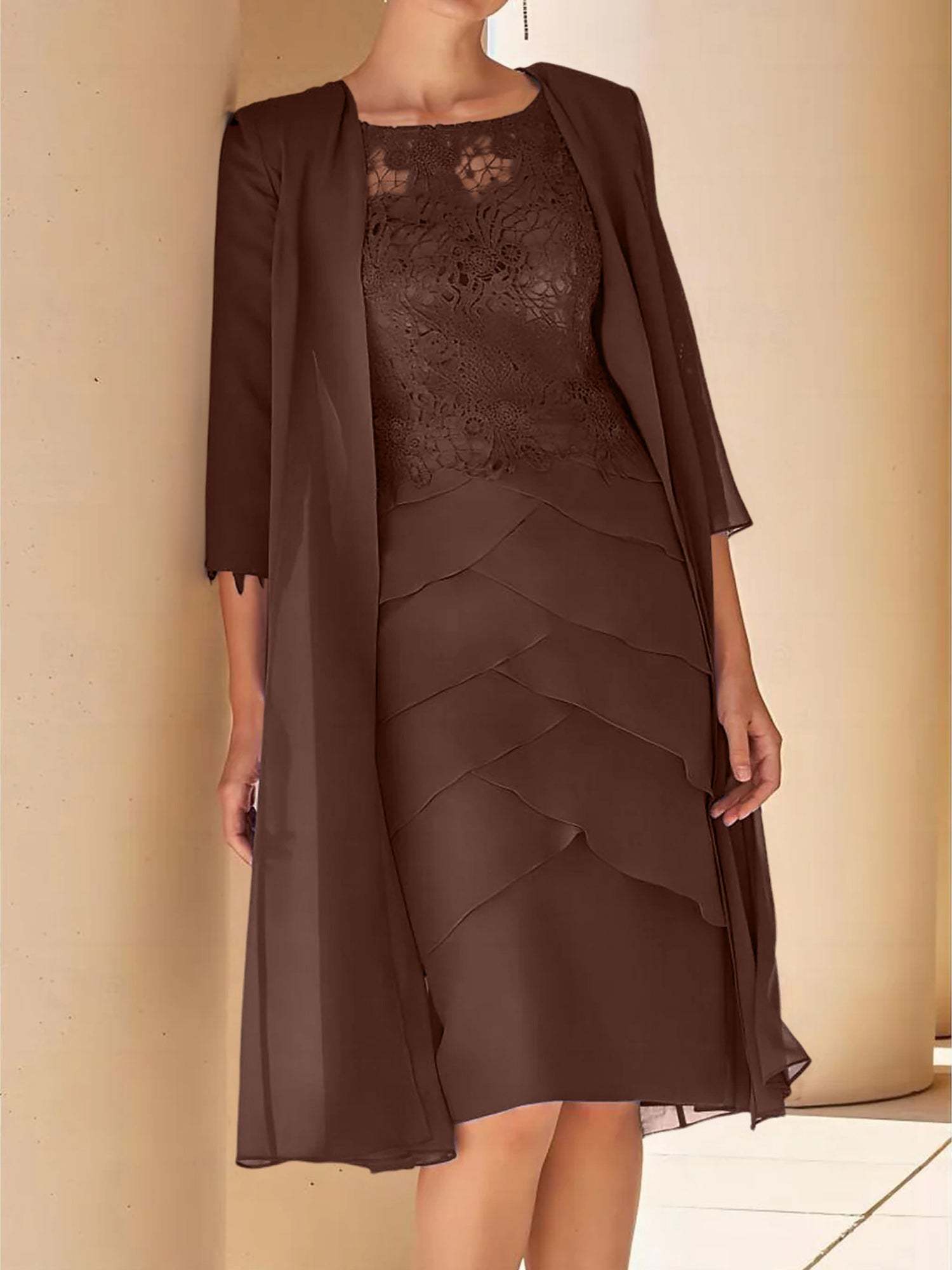 Short Sleeve Knee-Length Lace Sheath Dress for the Mother of the Bride