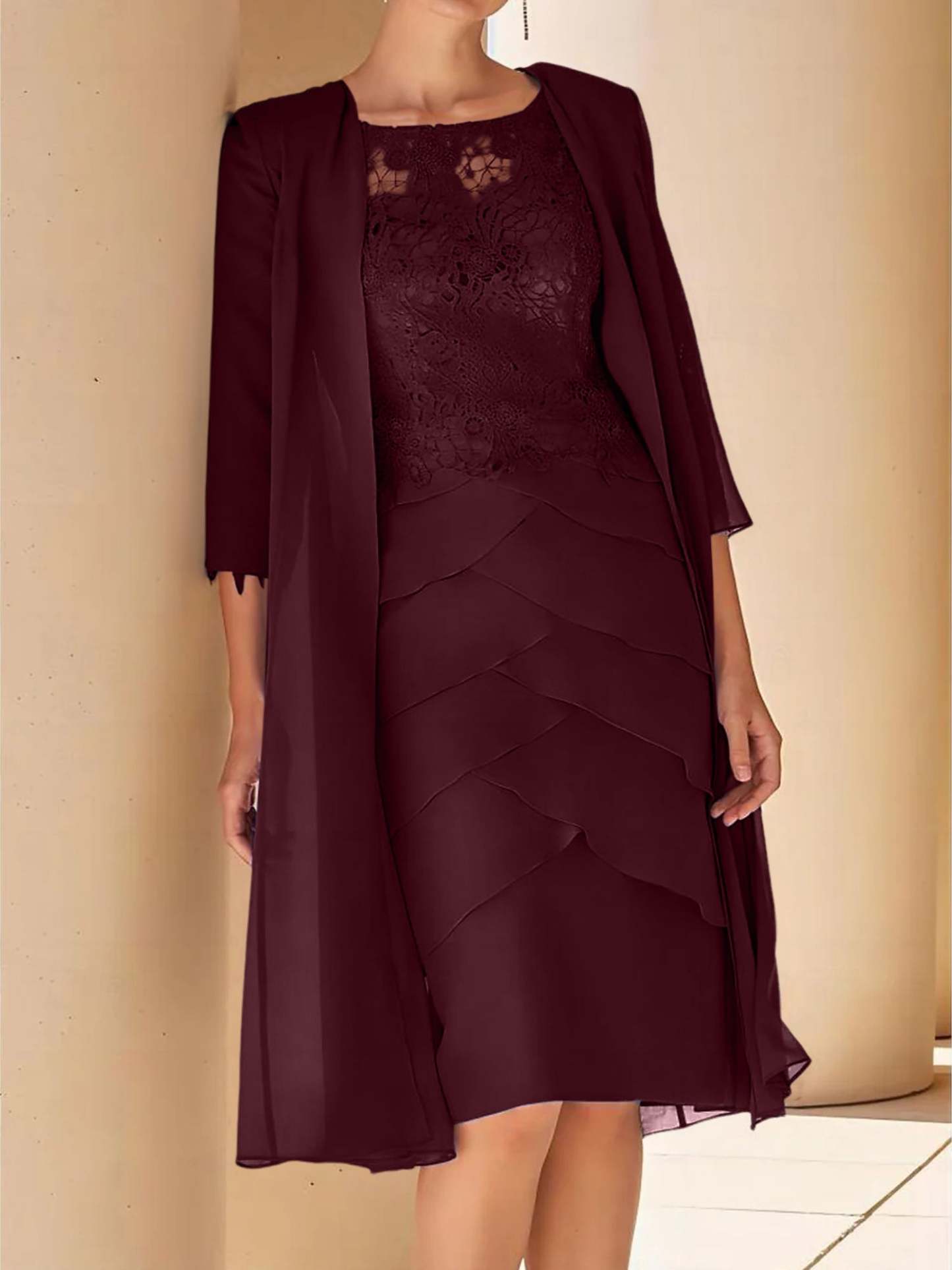 Short Sleeve Knee-Length Lace Sheath Dress for the Mother of the Bride