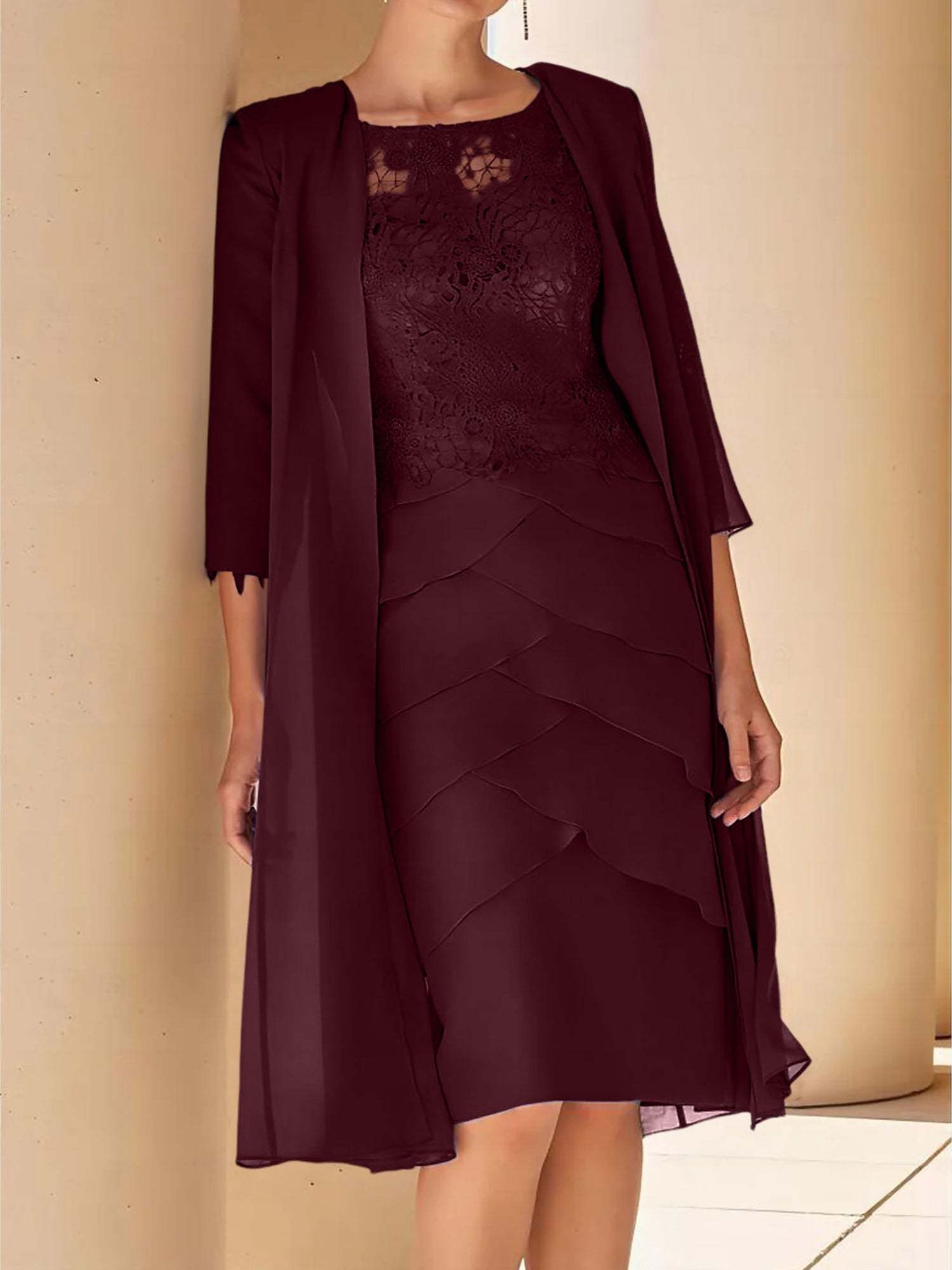 Short Sleeve Knee-Length Lace Sheath Dress for the Mother of the Bride