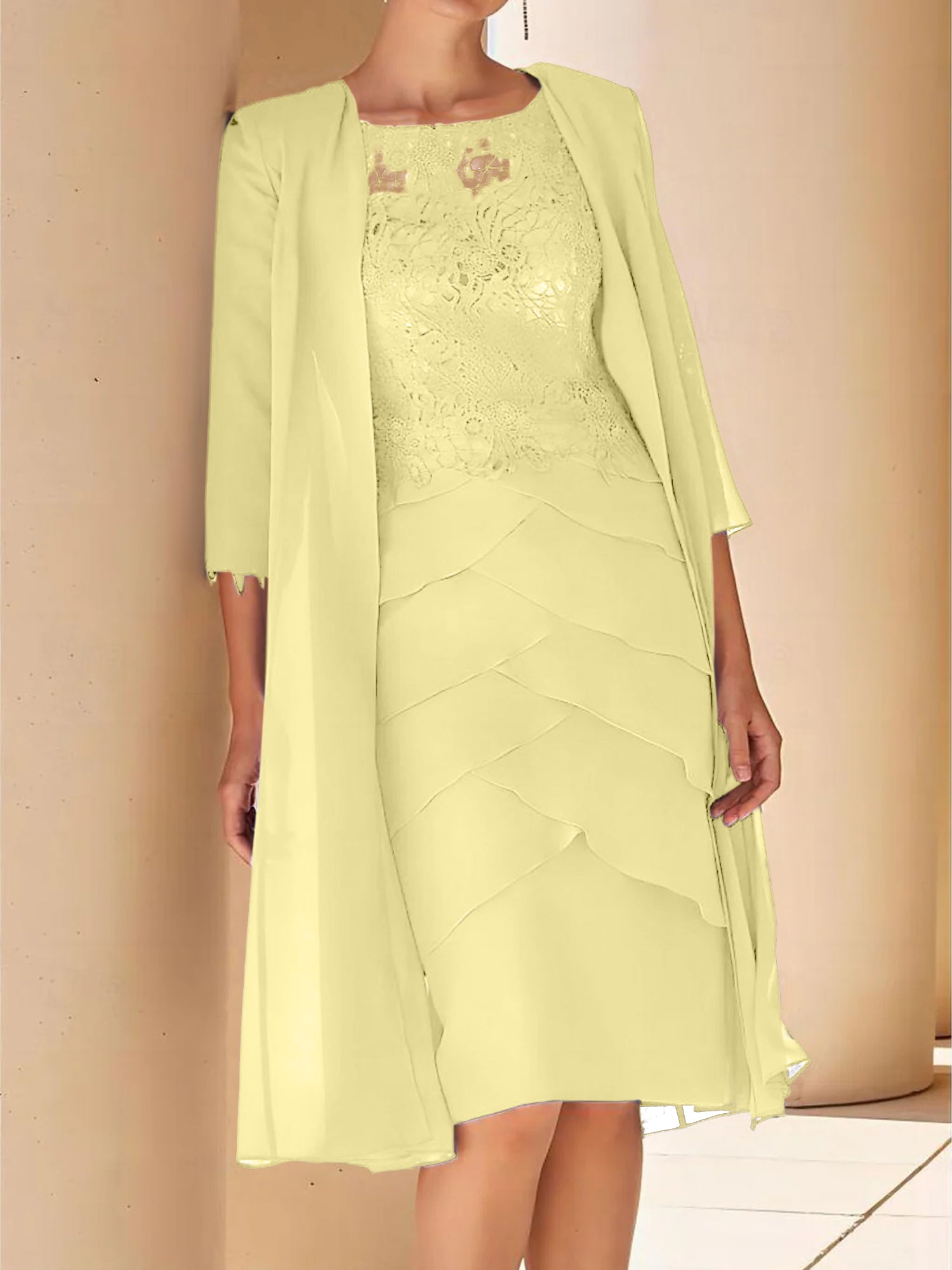 Short Sleeve Knee-Length Lace Sheath Dress for the Mother of the Bride