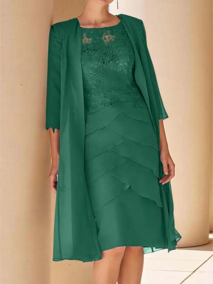 Short Sleeve Knee-Length Lace Sheath Dress for the Mother of the Bride