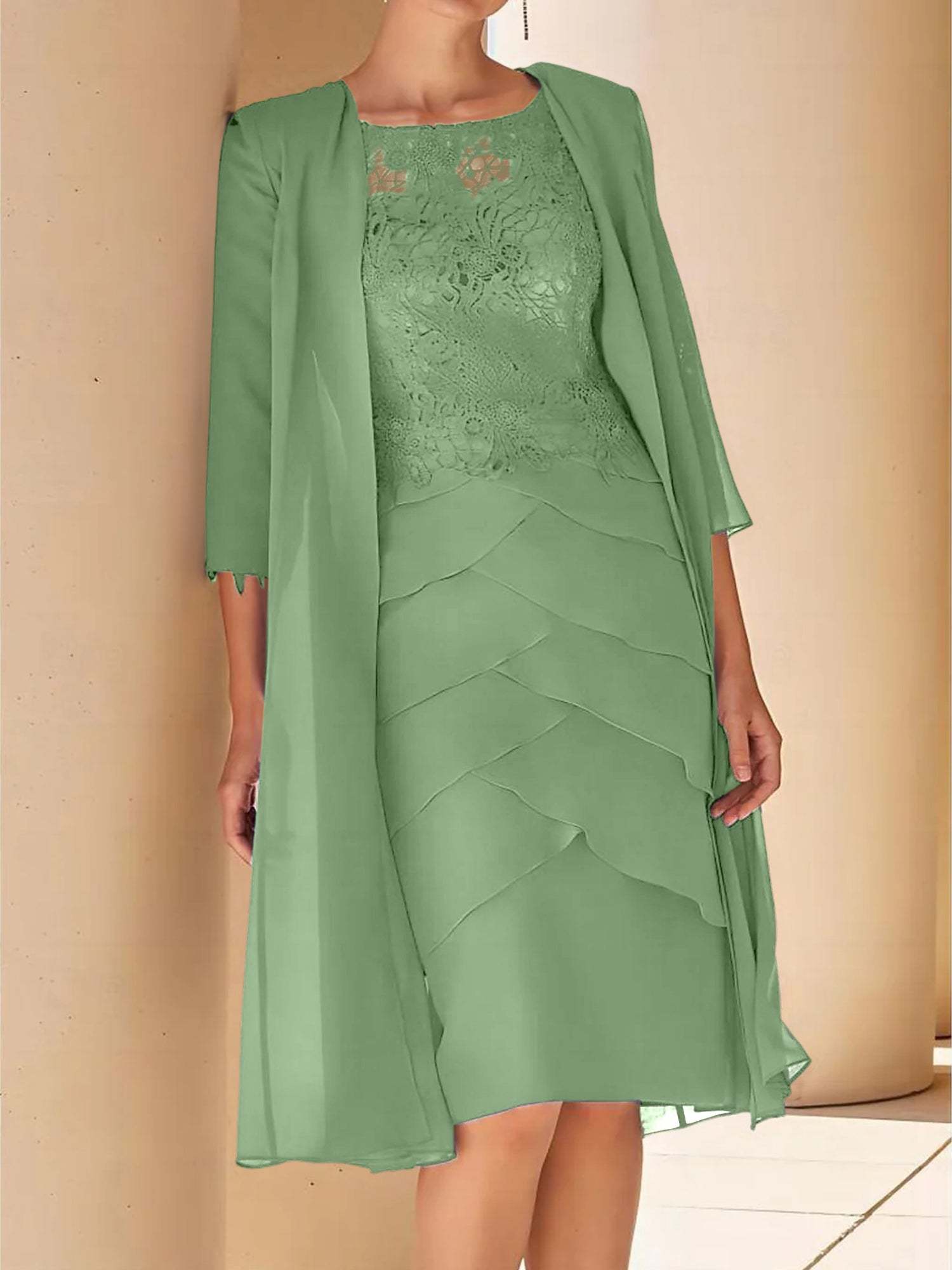 Short Sleeve Knee-Length Lace Sheath Dress for the Mother of the Bride