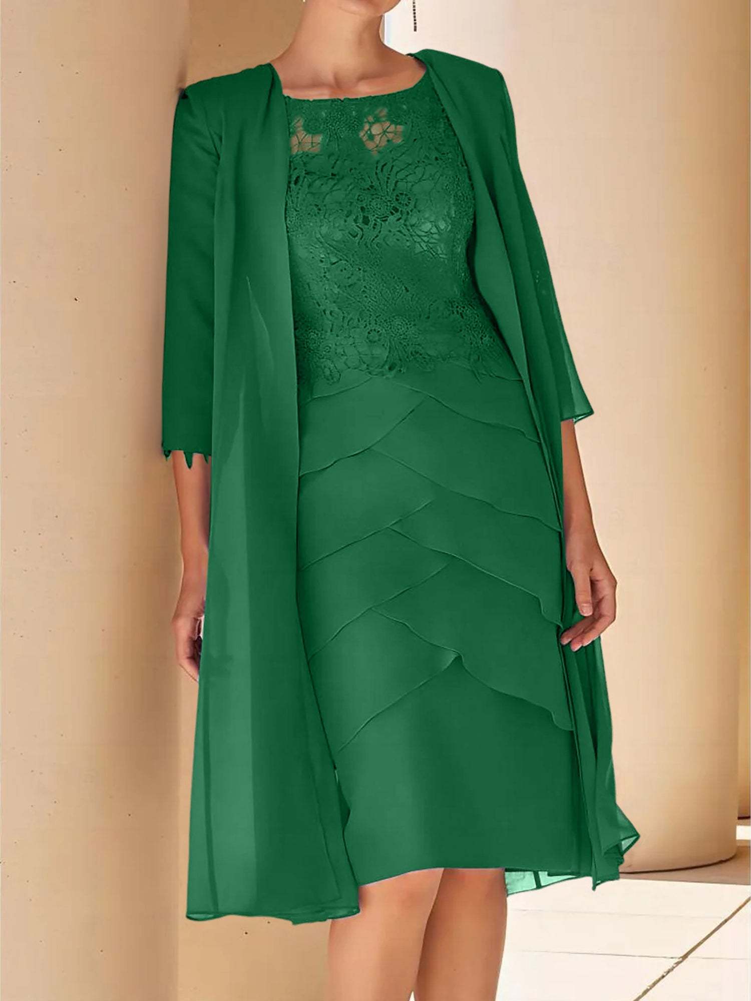 Short Sleeve Knee-Length Lace Sheath Dress for the Mother of the Bride