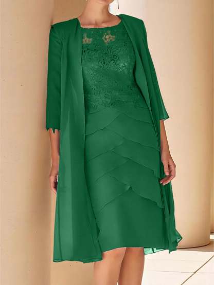 Short Sleeve Knee-Length Lace Sheath Dress for the Mother of the Bride
