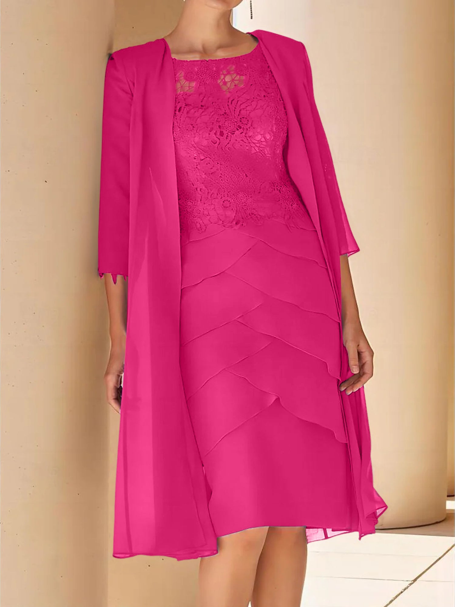 Short Sleeve Knee-Length Lace Sheath Dress for the Mother of the Bride