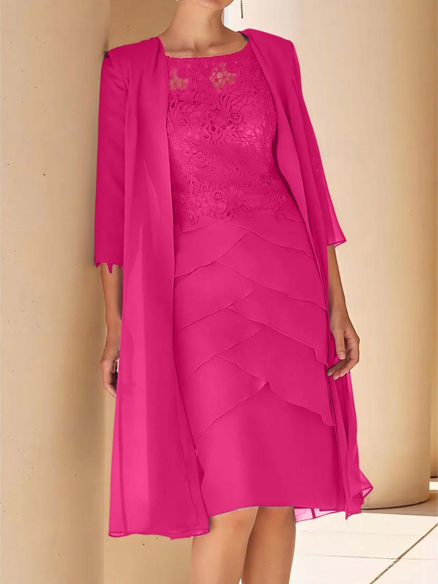 Short Sleeve Knee-Length Lace Sheath Dress for the Mother of the Bride