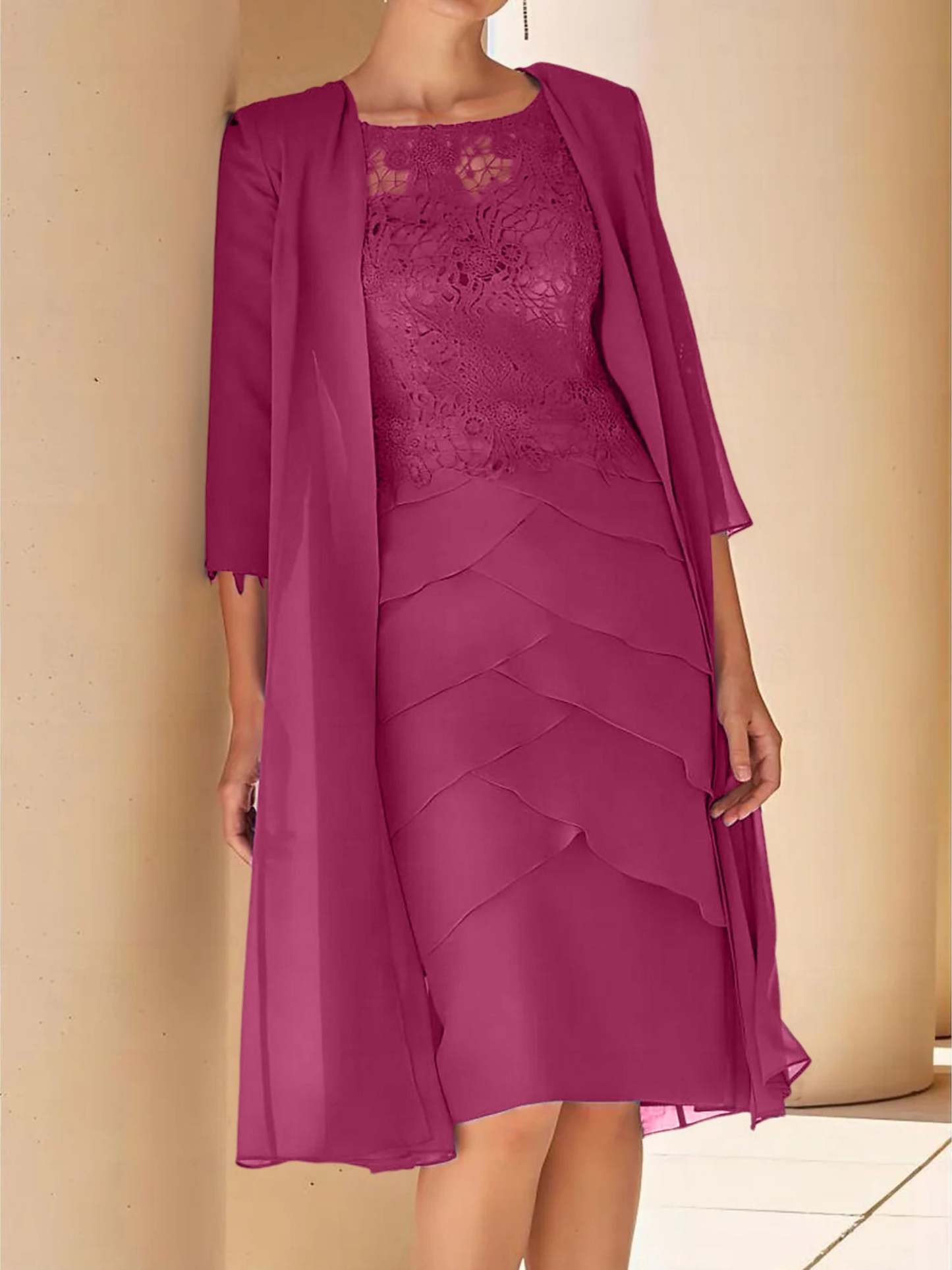 Short Sleeve Knee-Length Lace Sheath Dress for the Mother of the Bride