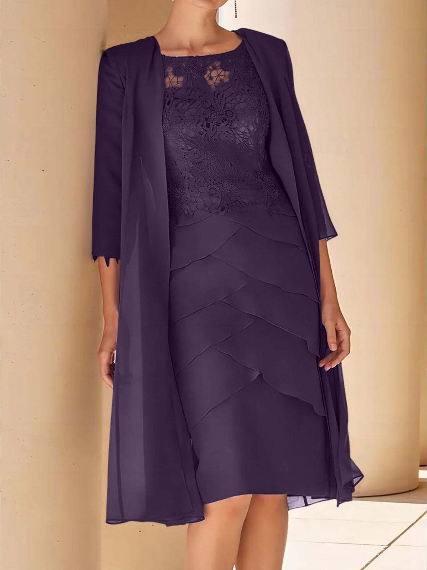Short Sleeve Knee-Length Lace Sheath Dress for the Mother of the Bride