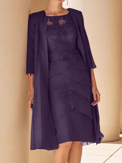 Short Sleeve Knee-Length Lace Sheath Dress for the Mother of the Bride