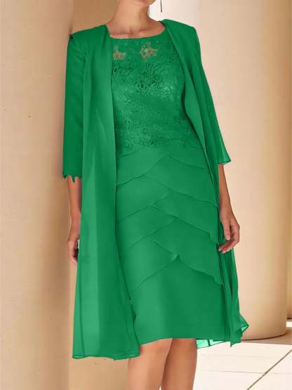 Short Sleeve Knee-Length Lace Sheath Dress for the Mother of the Bride