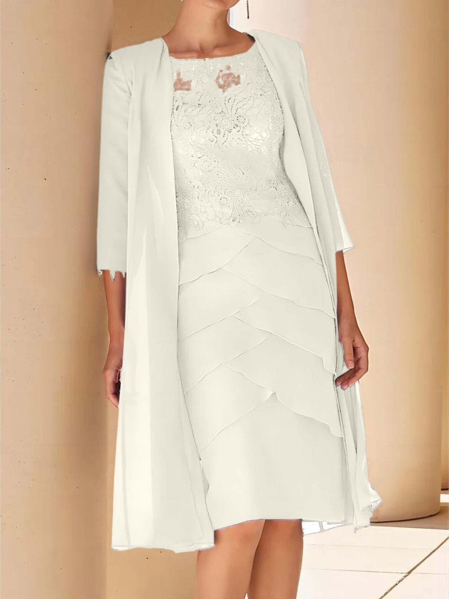 Short Sleeve Knee-Length Lace Sheath Dress for the Mother of the Bride
