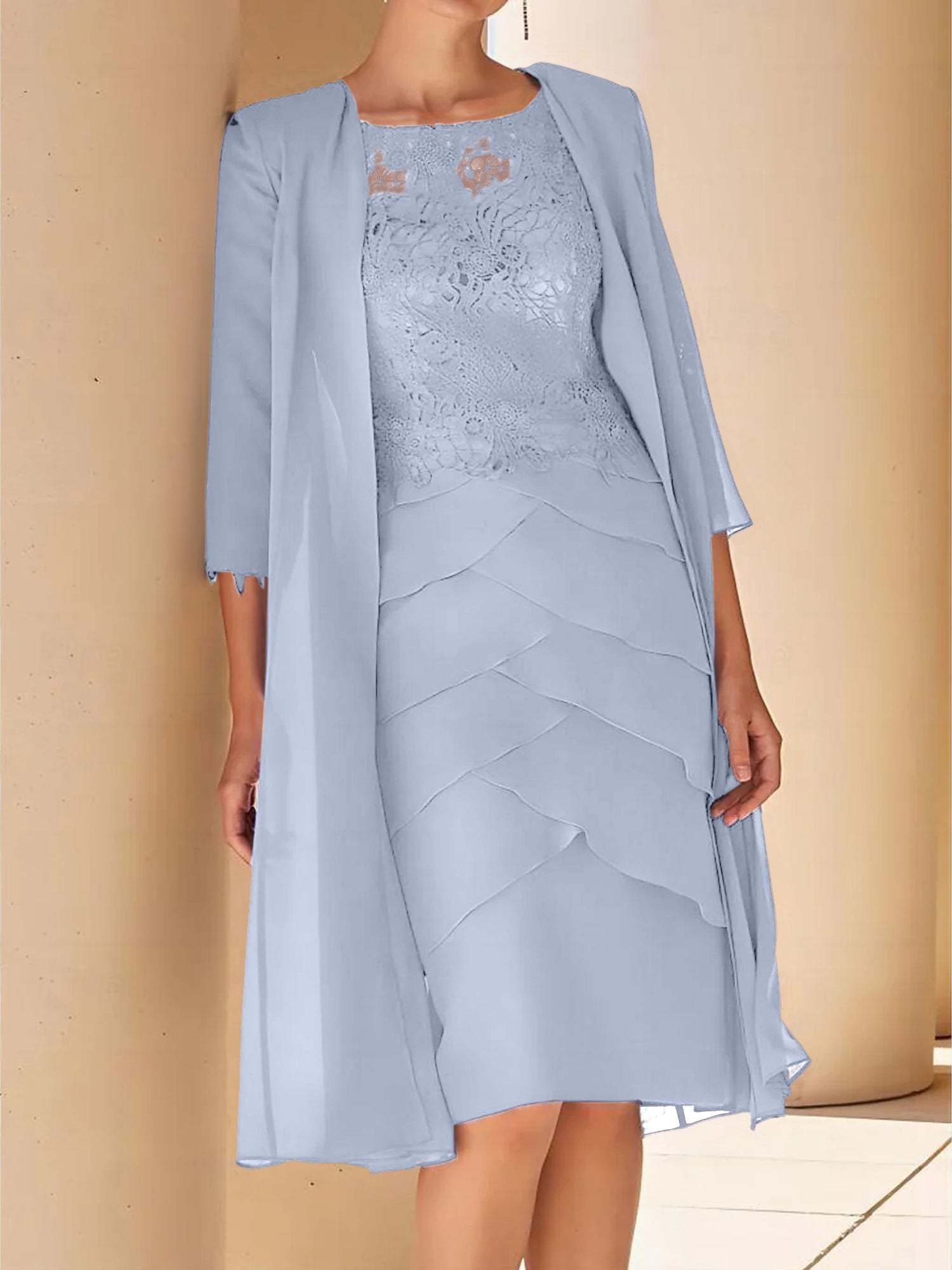 Short Sleeve Knee-Length Lace Sheath Dress for the Mother of the Bride