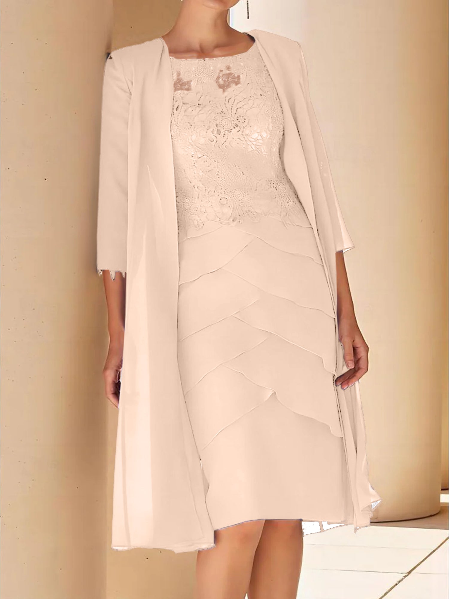 Short Sleeve Knee-Length Lace Sheath Dress for the Mother of the Bride