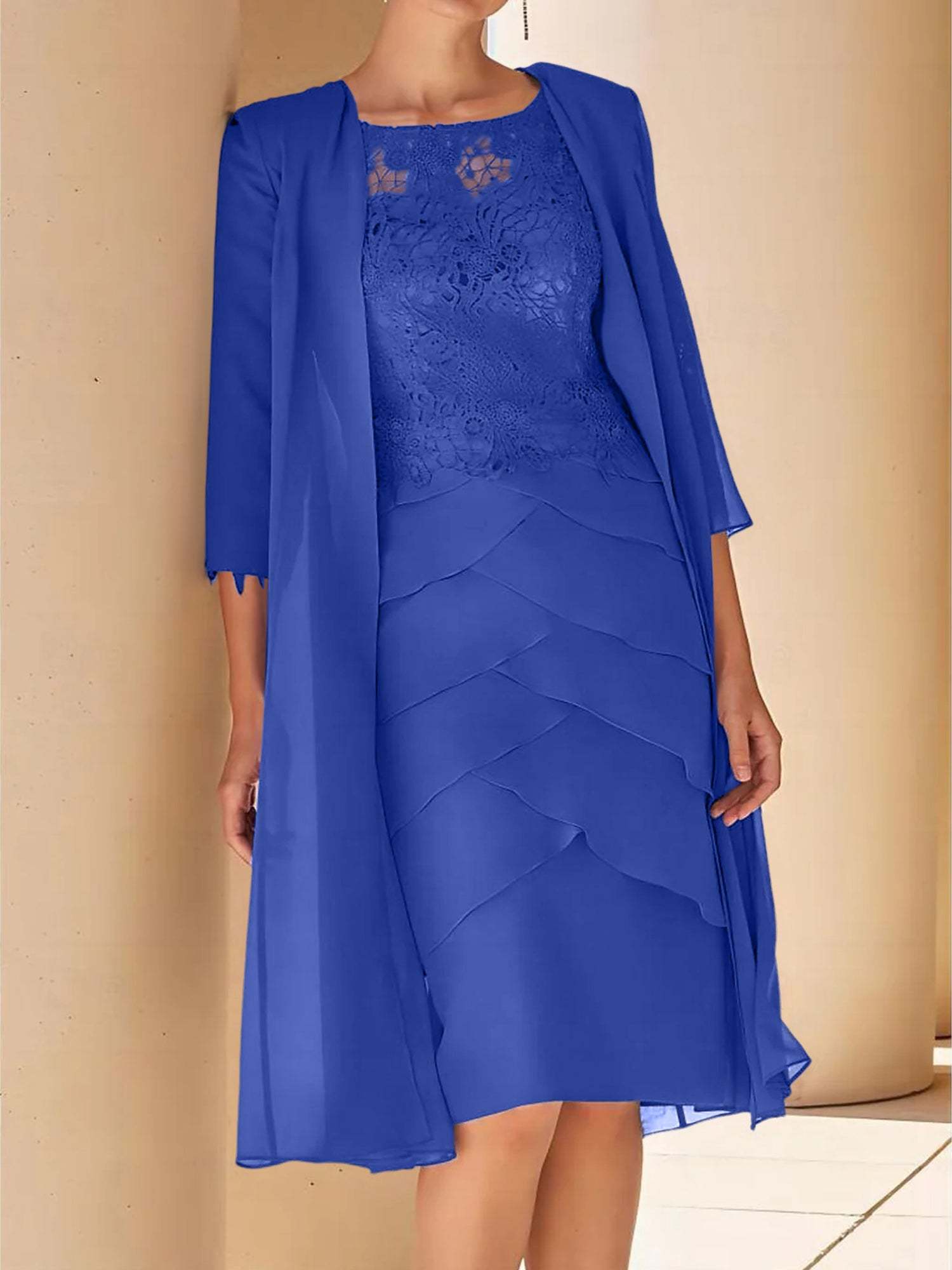 Short Sleeve Knee-Length Lace Sheath Dress for the Mother of the Bride