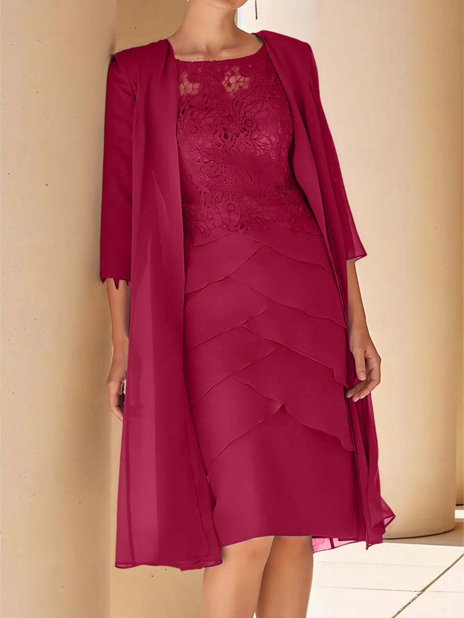 Short Sleeve Knee-Length Lace Sheath Dress for the Mother of the Bride
