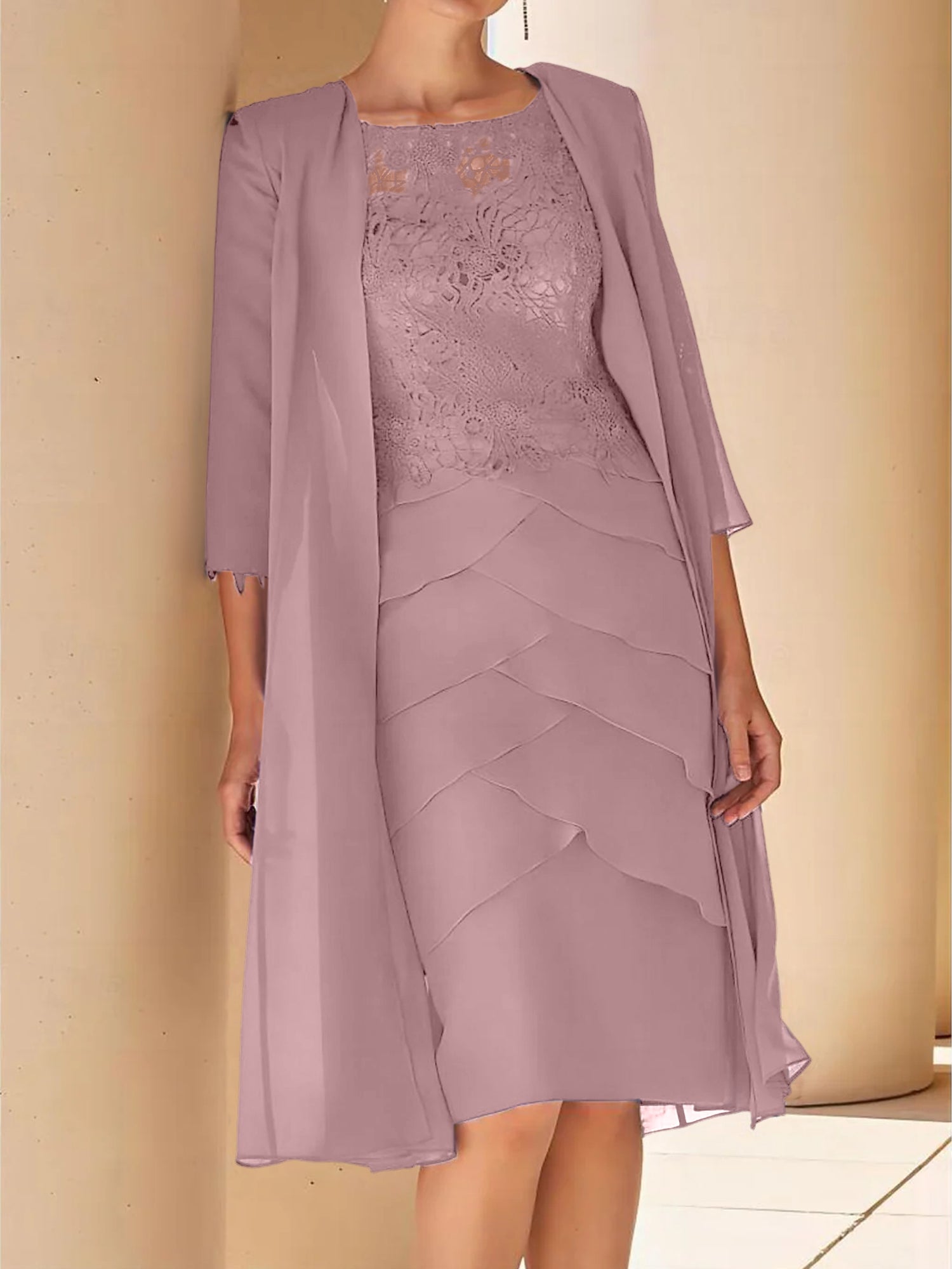 Short Sleeve Knee-Length Lace Sheath Dress for the Mother of the Bride
