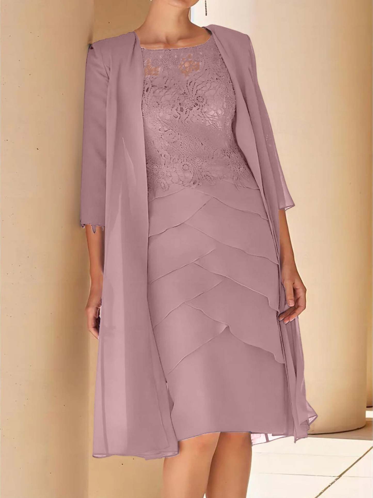 Short Sleeve Knee-Length Lace Sheath Dress for the Mother of the Bride