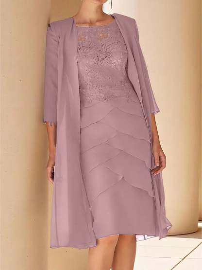 Short Sleeve Knee-Length Lace Sheath Dress for the Mother of the Bride
