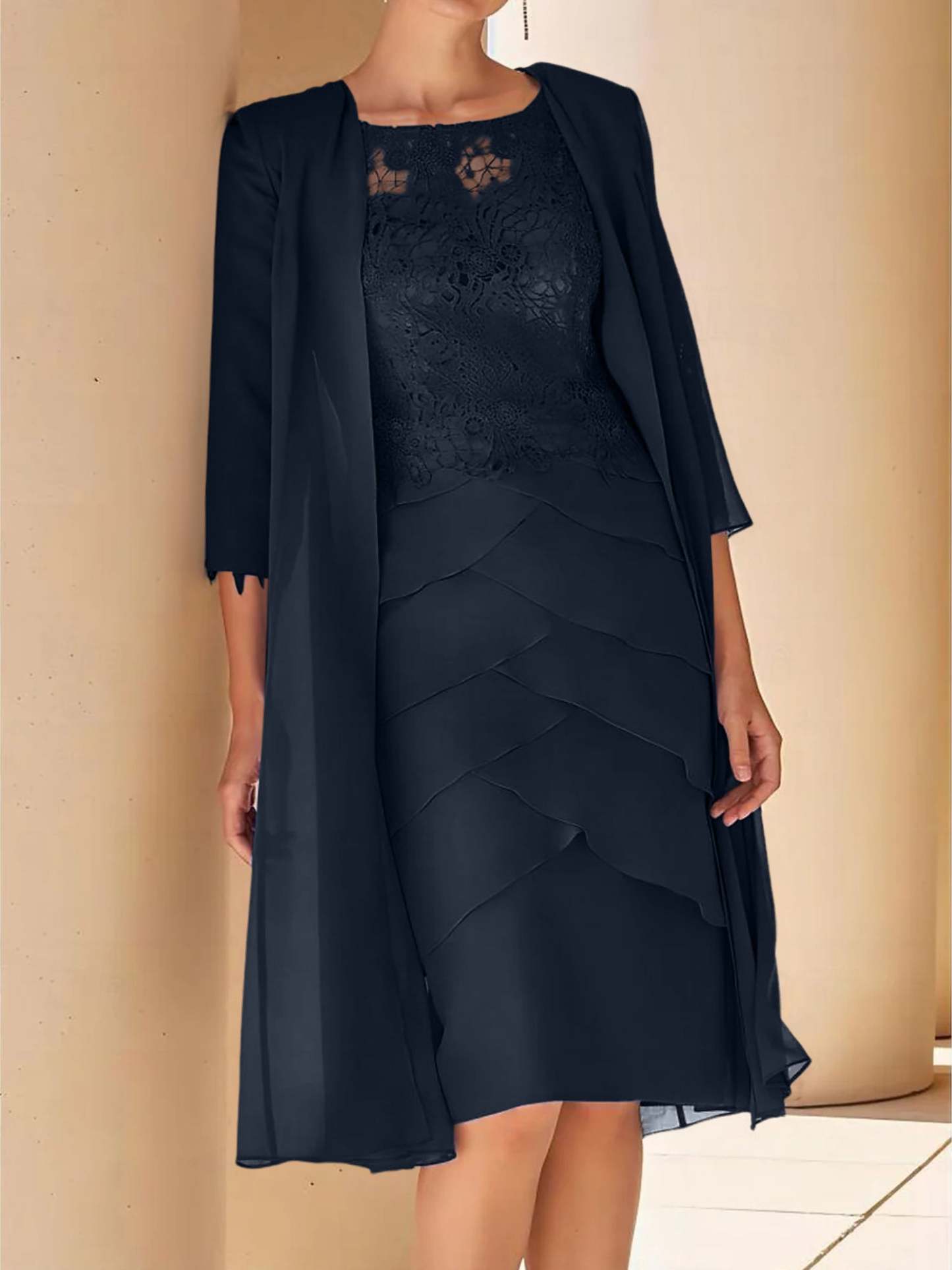 Short Sleeve Knee-Length Lace Sheath Dress for the Mother of the Bride