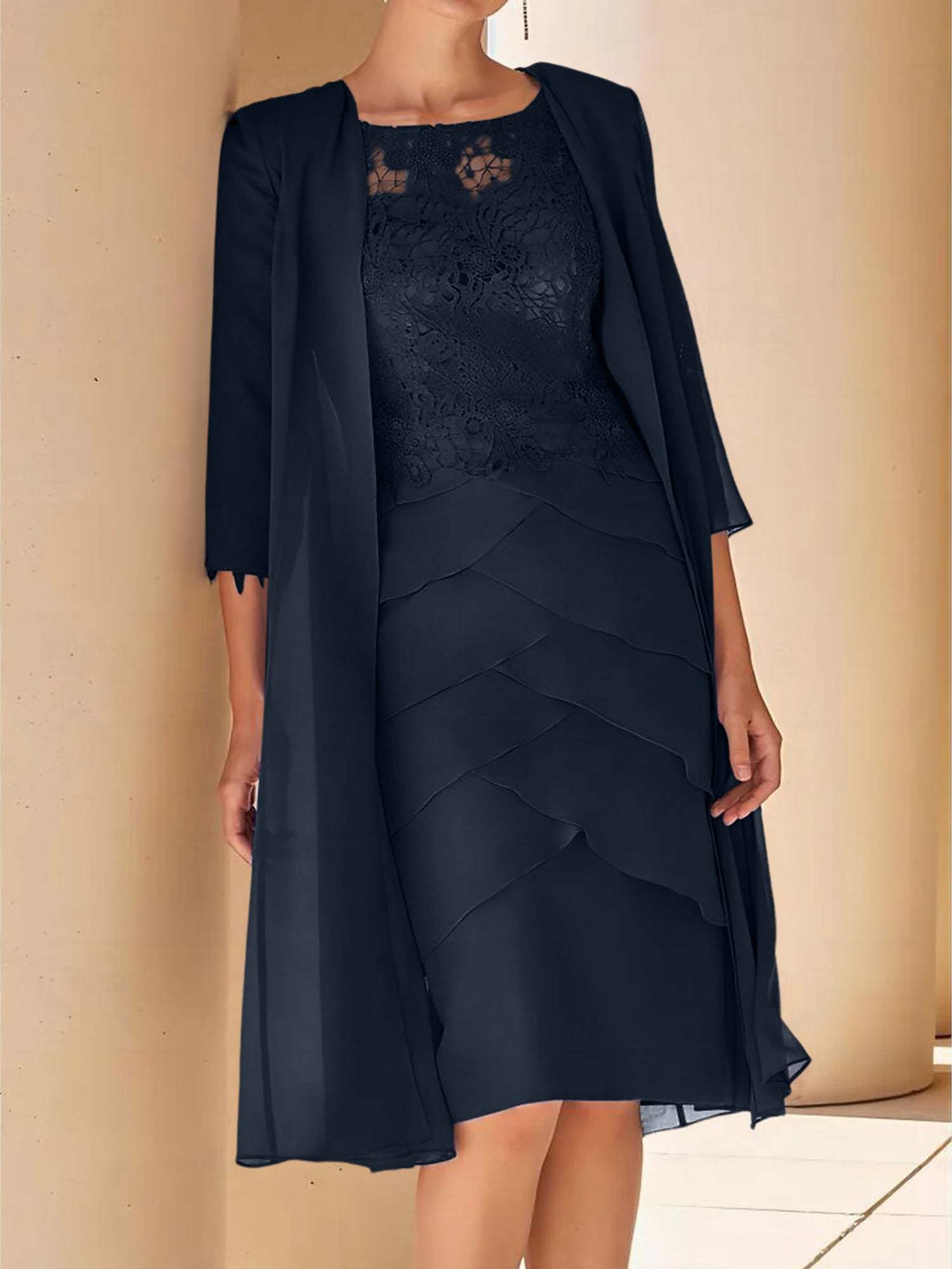 Short Sleeve Knee-Length Lace Sheath Dress for the Mother of the Bride