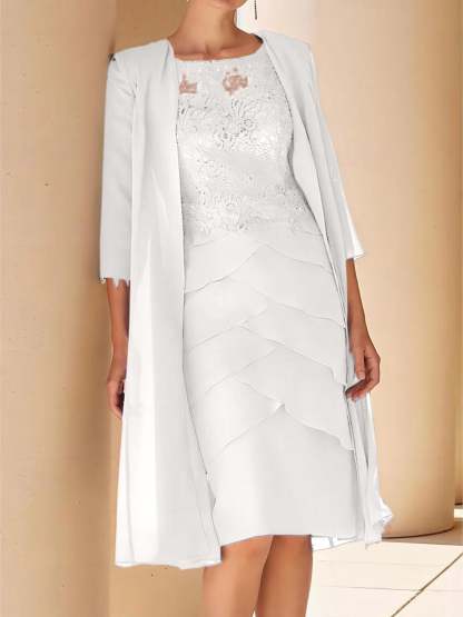 Short Sleeve Knee-Length Lace Sheath Dress for the Mother of the Bride