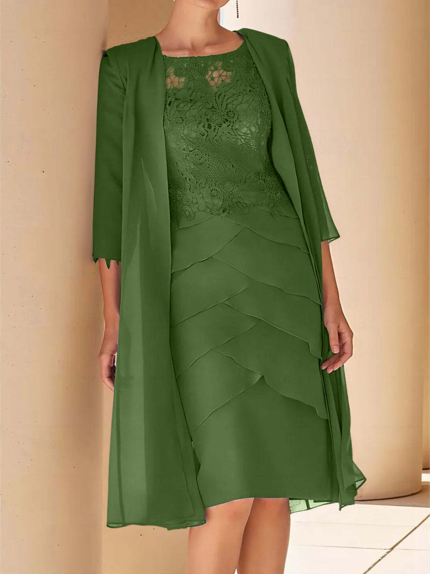 Short Sleeve Knee-Length Lace Sheath Dress for the Mother of the Bride