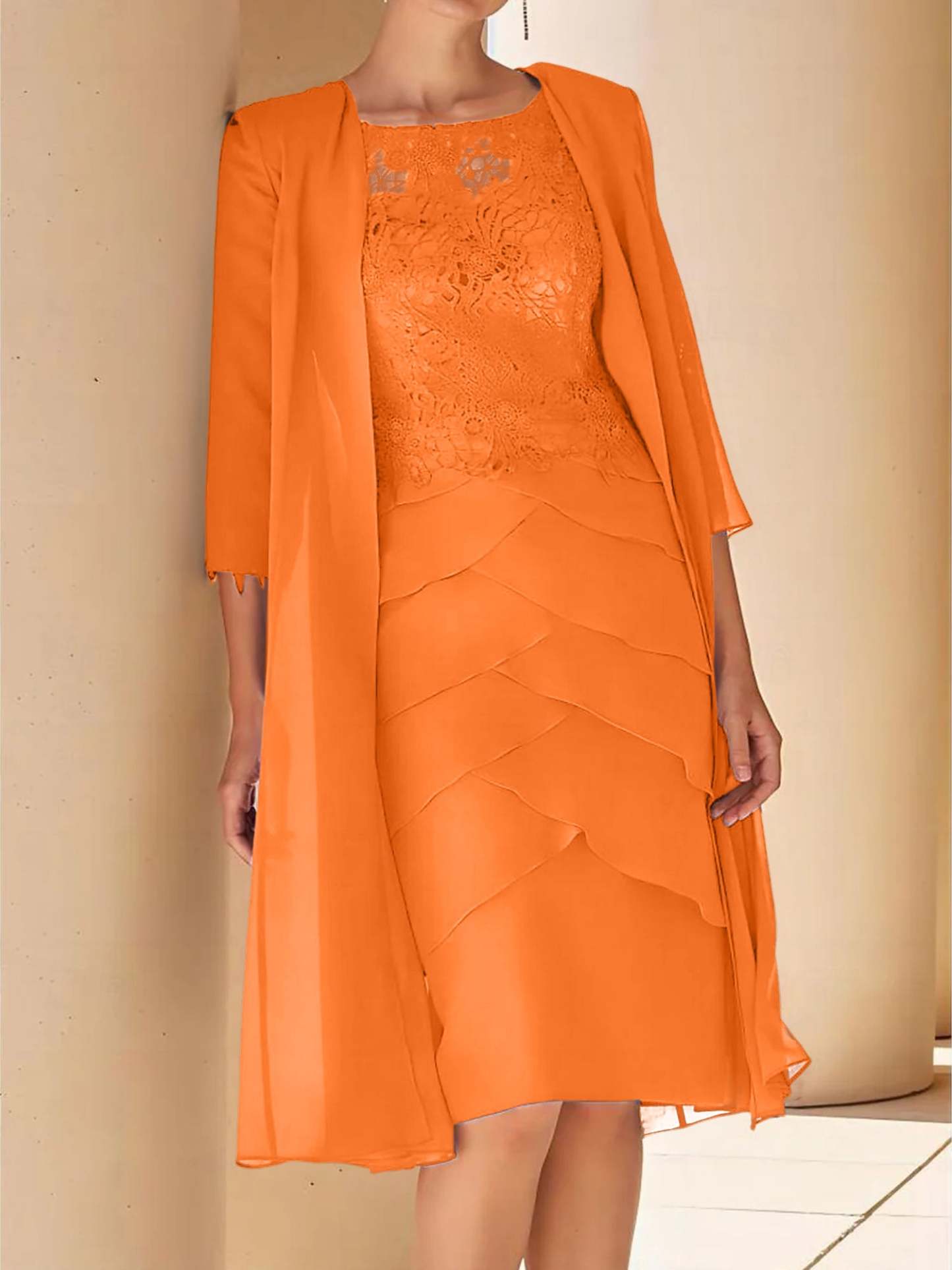Short Sleeve Knee-Length Lace Sheath Dress for the Mother of the Bride