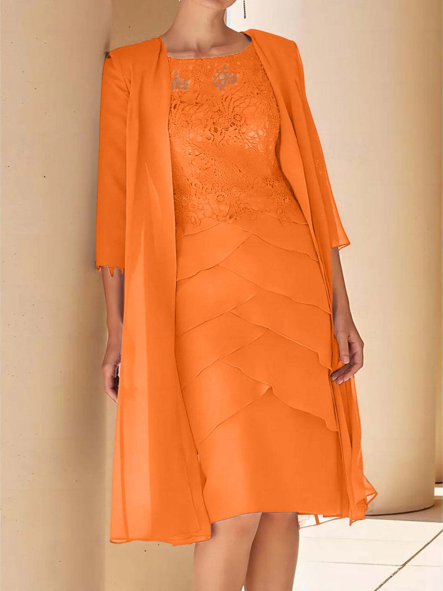Short Sleeve Knee-Length Lace Sheath Dress for the Mother of the Bride