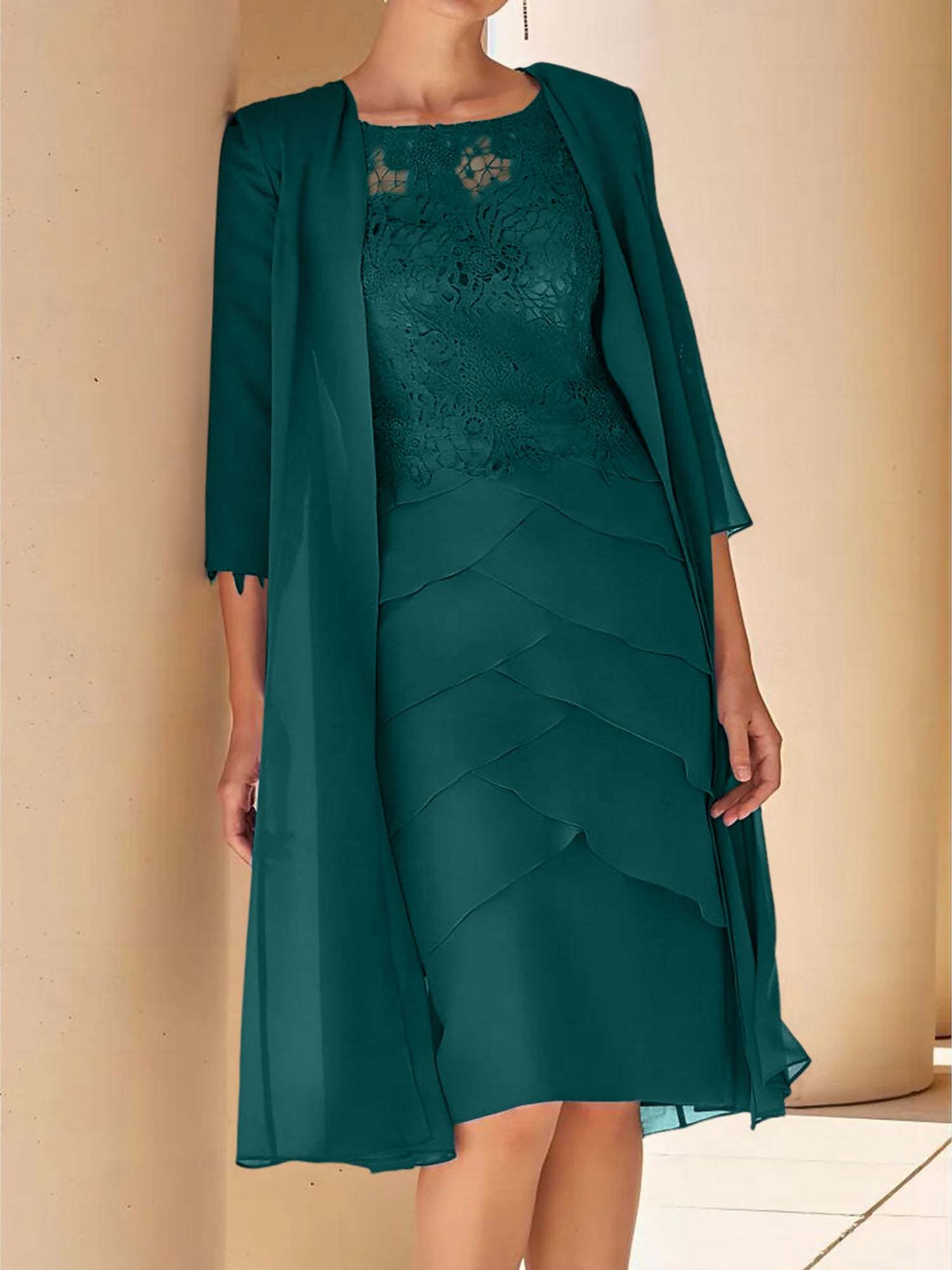 Short Sleeve Knee-Length Lace Sheath Dress for the Mother of the Bride