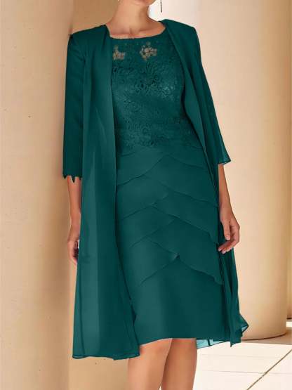 Short Sleeve Knee-Length Lace Sheath Dress for the Mother of the Bride