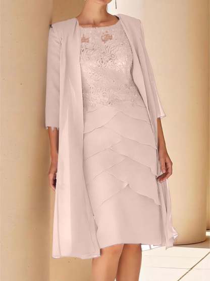 Short Sleeve Knee-Length Lace Sheath Dress for the Mother of the Bride