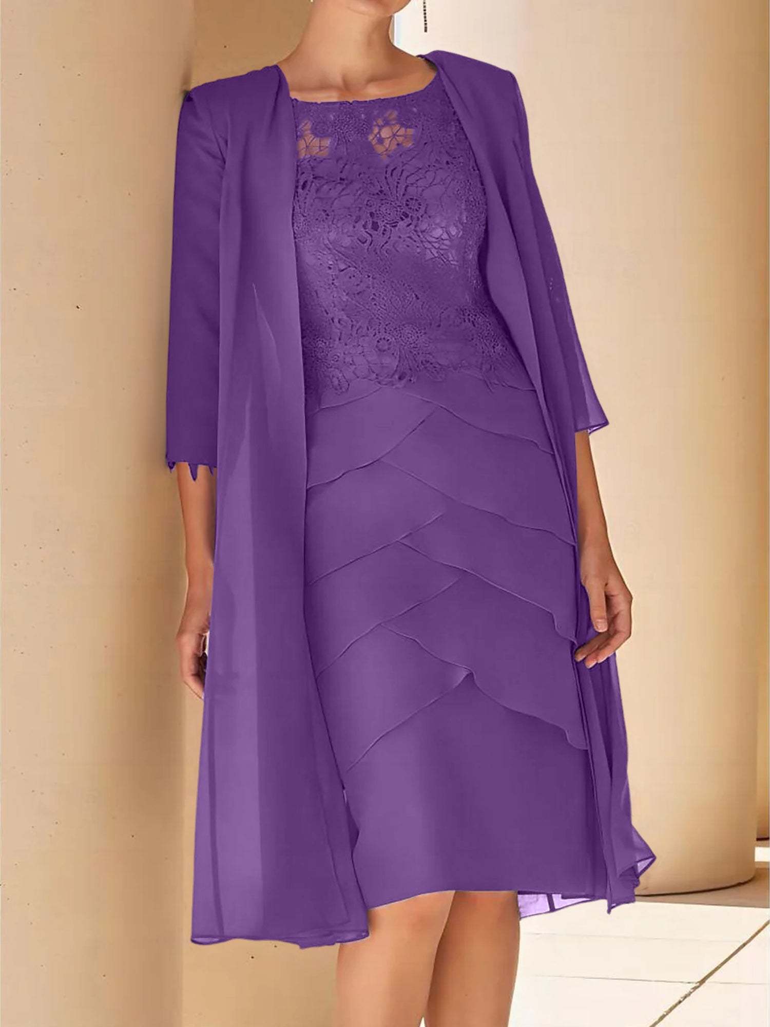 Short Sleeve Knee-Length Lace Sheath Dress for the Mother of the Bride
