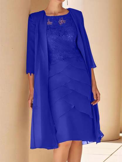 Short Sleeve Knee-Length Lace Sheath Dress for the Mother of the Bride