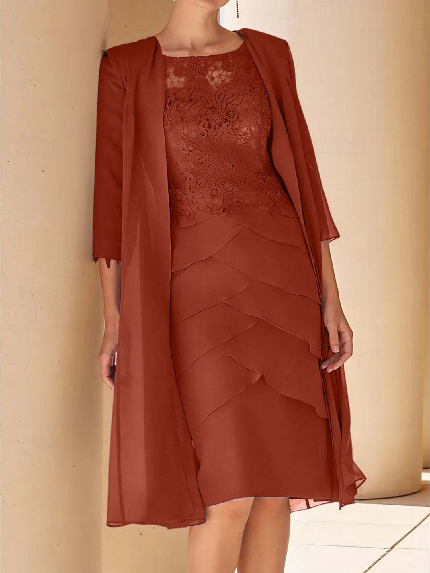 Short Sleeve Knee-Length Lace Sheath Dress for the Mother of the Bride