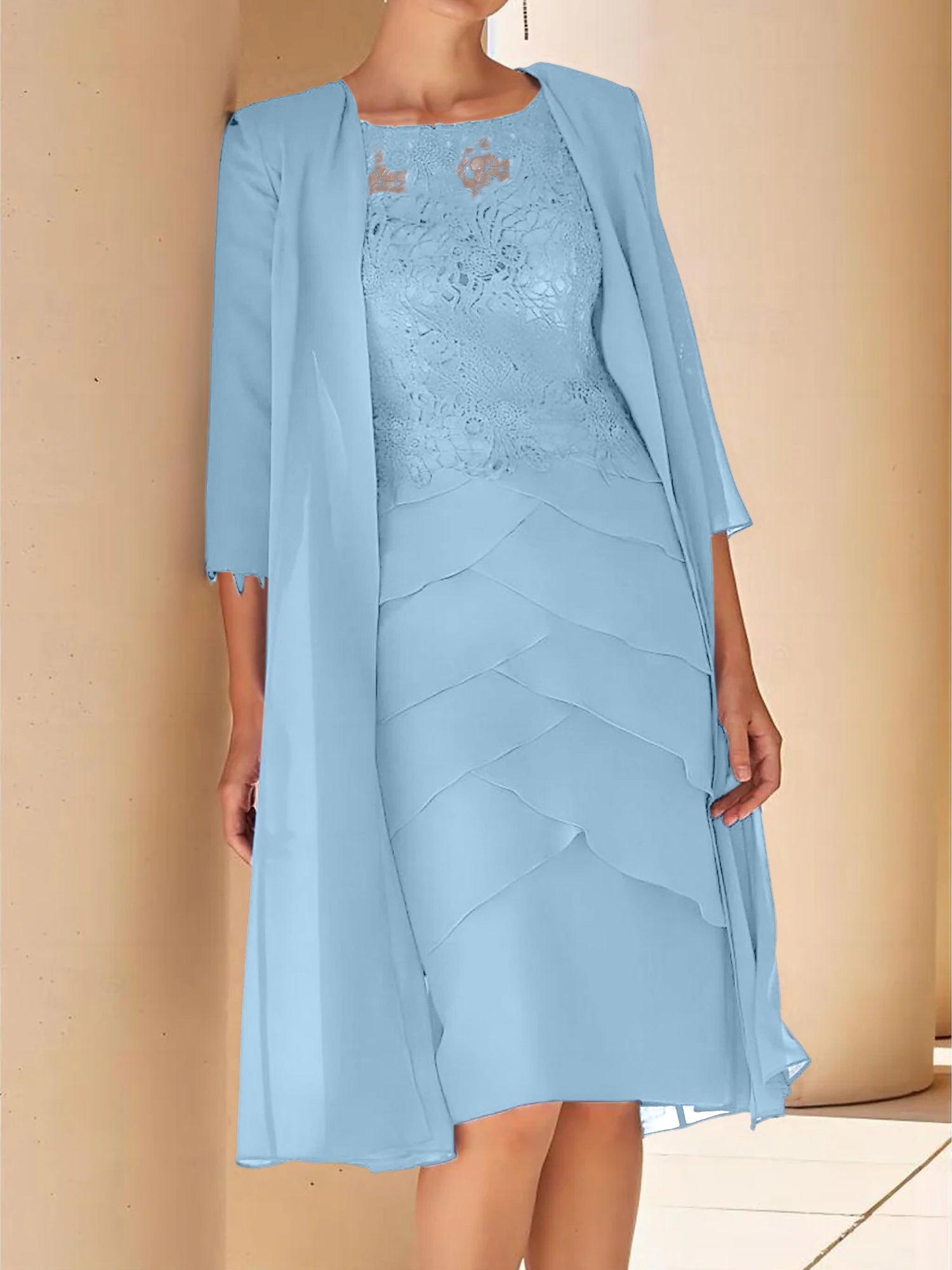 Short Sleeve Knee-Length Lace Sheath Dress for the Mother of the Bride