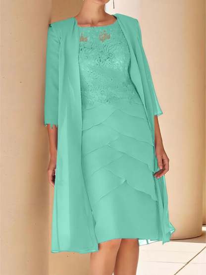 Short Sleeve Knee-Length Lace Sheath Dress for the Mother of the Bride