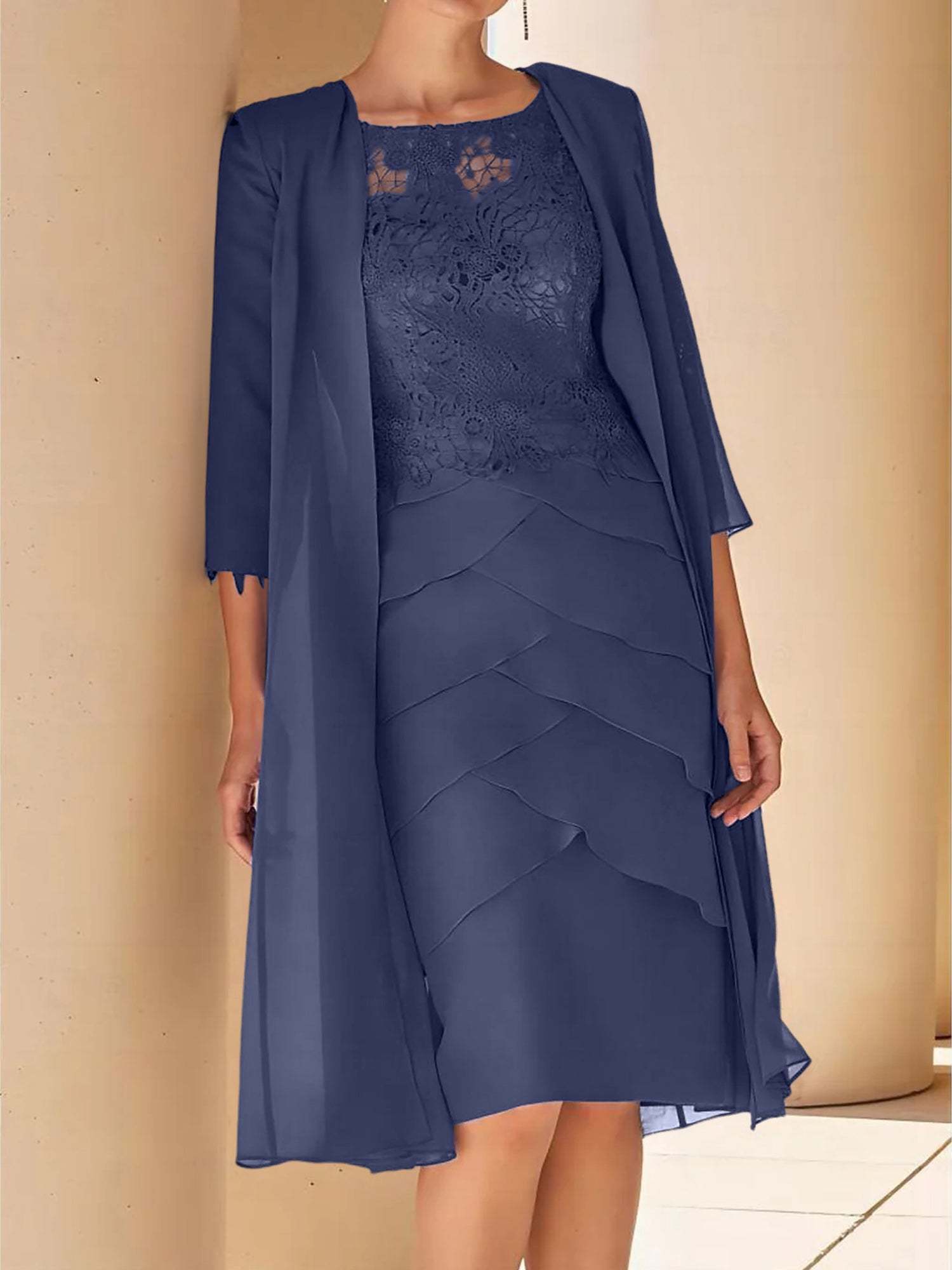 Short Sleeve Knee-Length Lace Sheath Dress for the Mother of the Bride