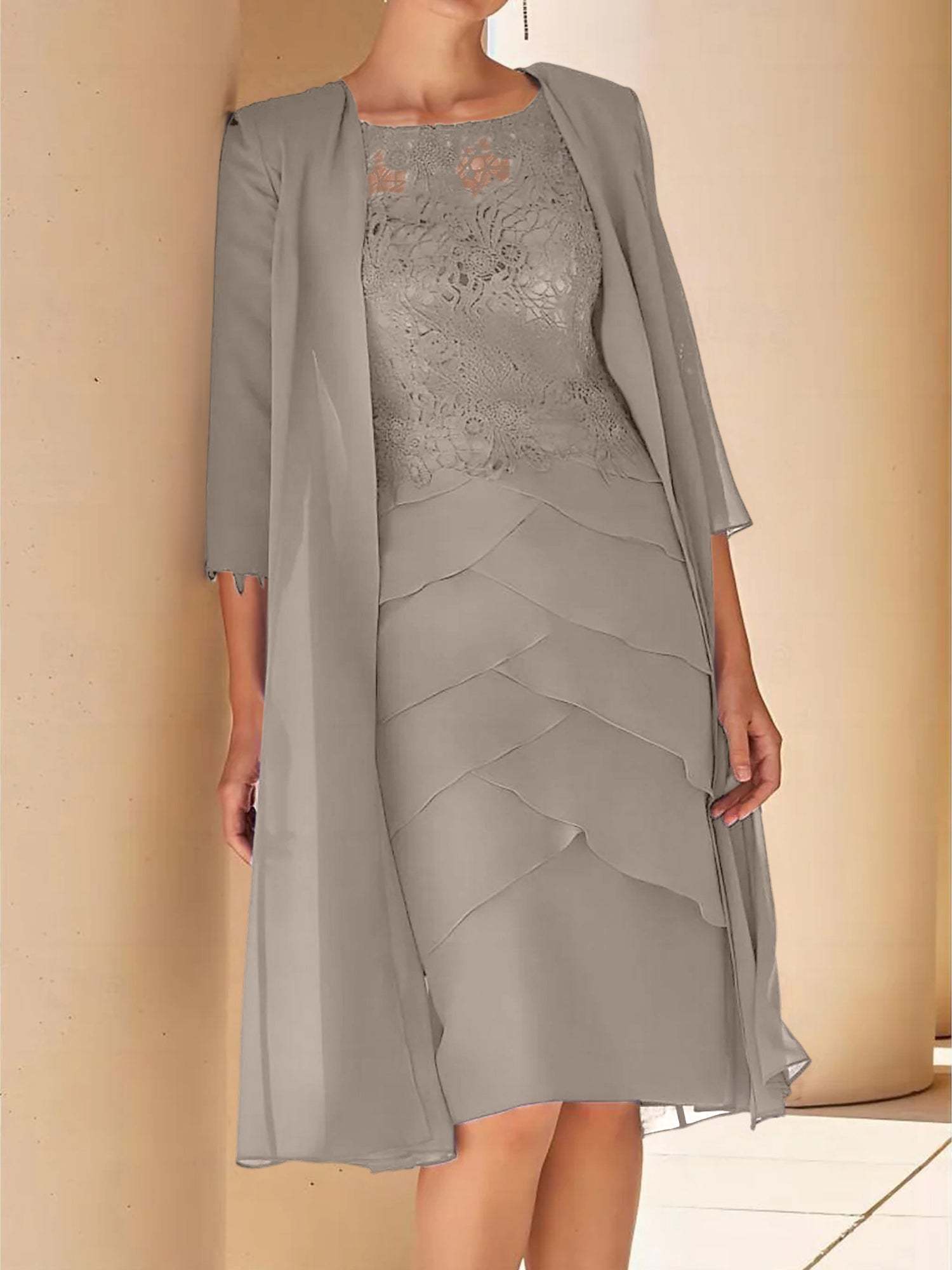 Short Sleeve Knee-Length Lace Sheath Dress for the Mother of the Bride