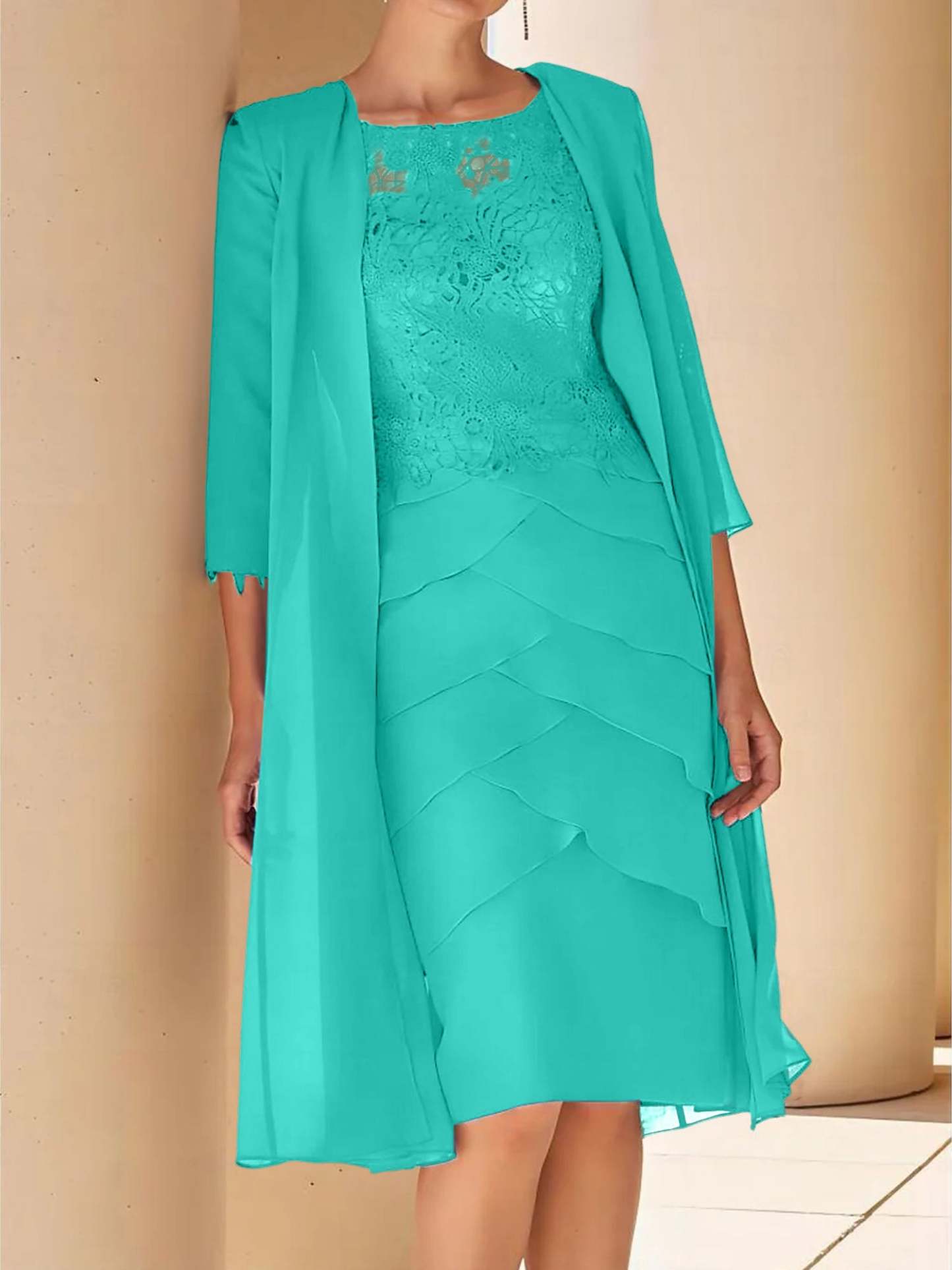 Short Sleeve Knee-Length Lace Sheath Dress for the Mother of the Bride